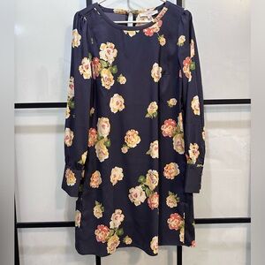 LOFT Blue and Gold Bishop Sleeve Sundress